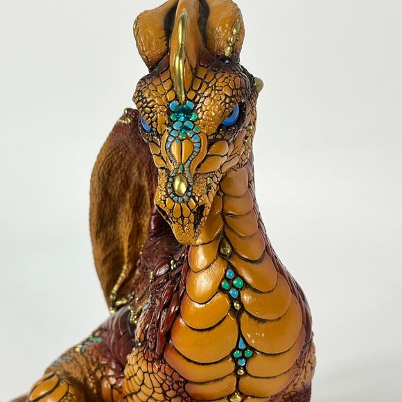 Windstone Editions 1986 Dragon Vintage Statuette Turquoise Gold Brown 9.5" Pena - Picture 10 of 16